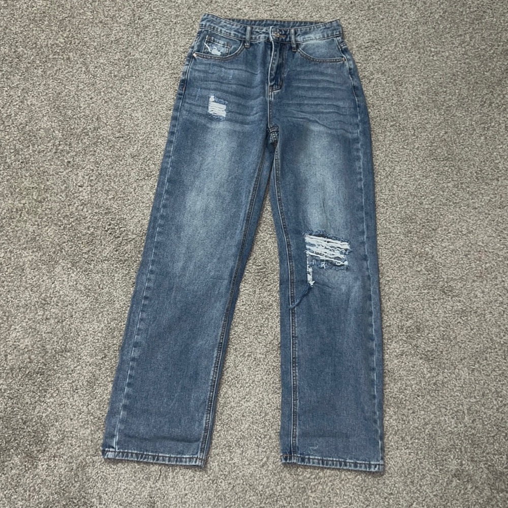 High Waist Ripped Boyfriend Jeans